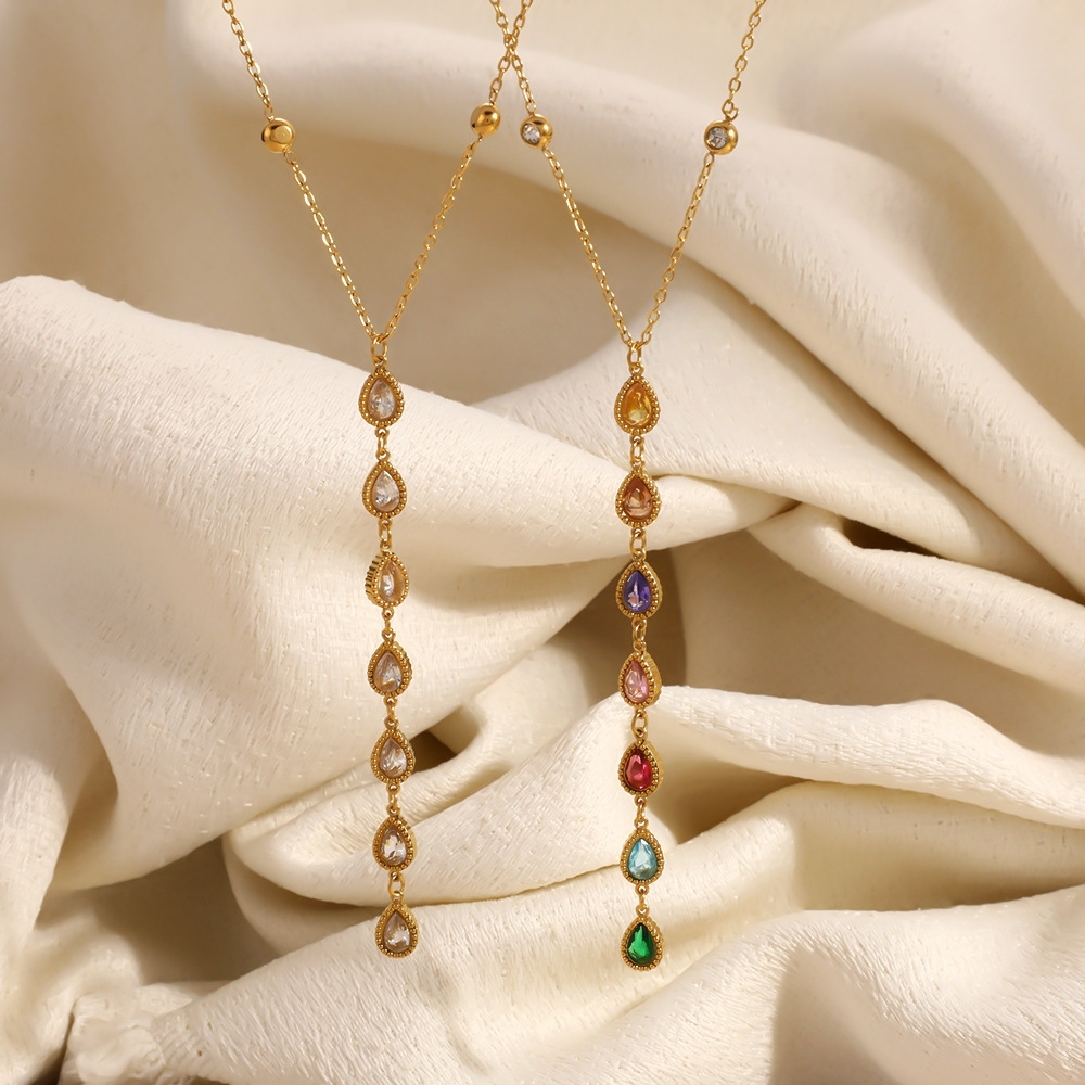 IVIAPRO Jewelry New Waterproof  Waterdrop CZ Y-shaped Necklace