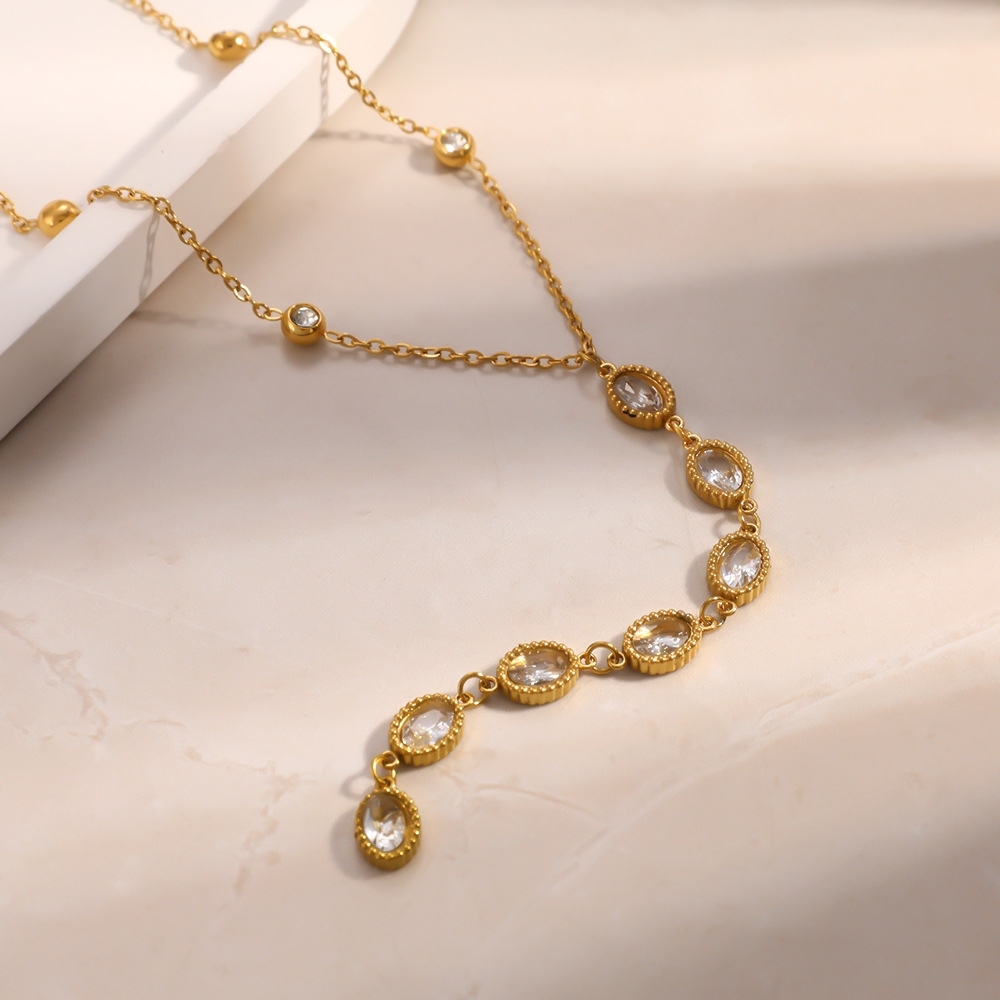 IVIAPRO Jewelry New Waterproof Oval CZ Y-shaped Necklace