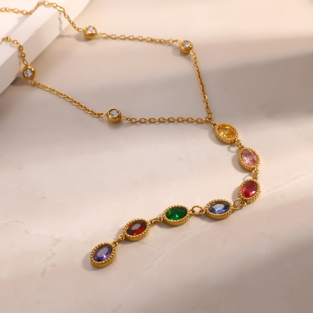 IVIAPRO Jewelry New Waterproof Oval CZ Y-shaped Necklace