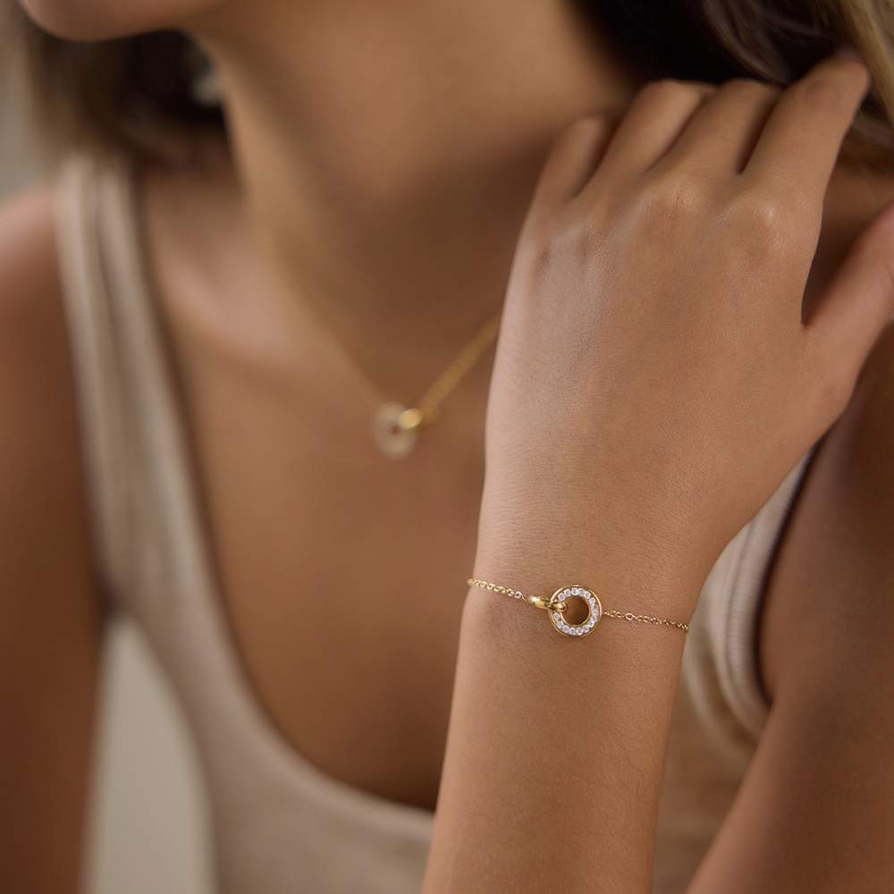 New Stainless Steel Waterproof CZ Circle Connected Bracelet