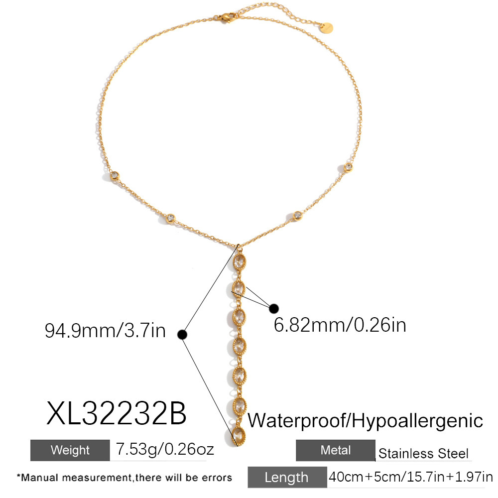 IVIAPRO Jewelry New Waterproof Oval CZ Y-shaped Necklace