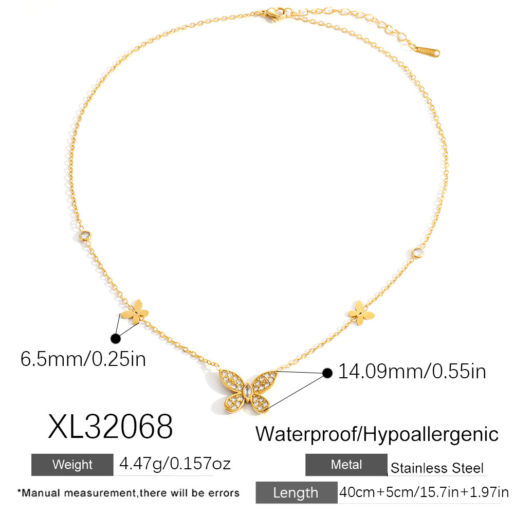 IVIAPRO Jewelry Waterproof CZ Butterfly Star & Moon Choker Necklace Set