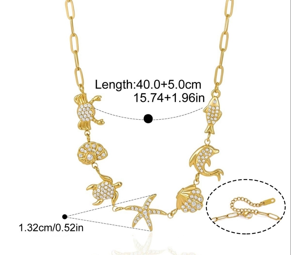 Hot Selling Ocean Series CZ Star Shell Dolphin Starfish Charms Choker Necklace