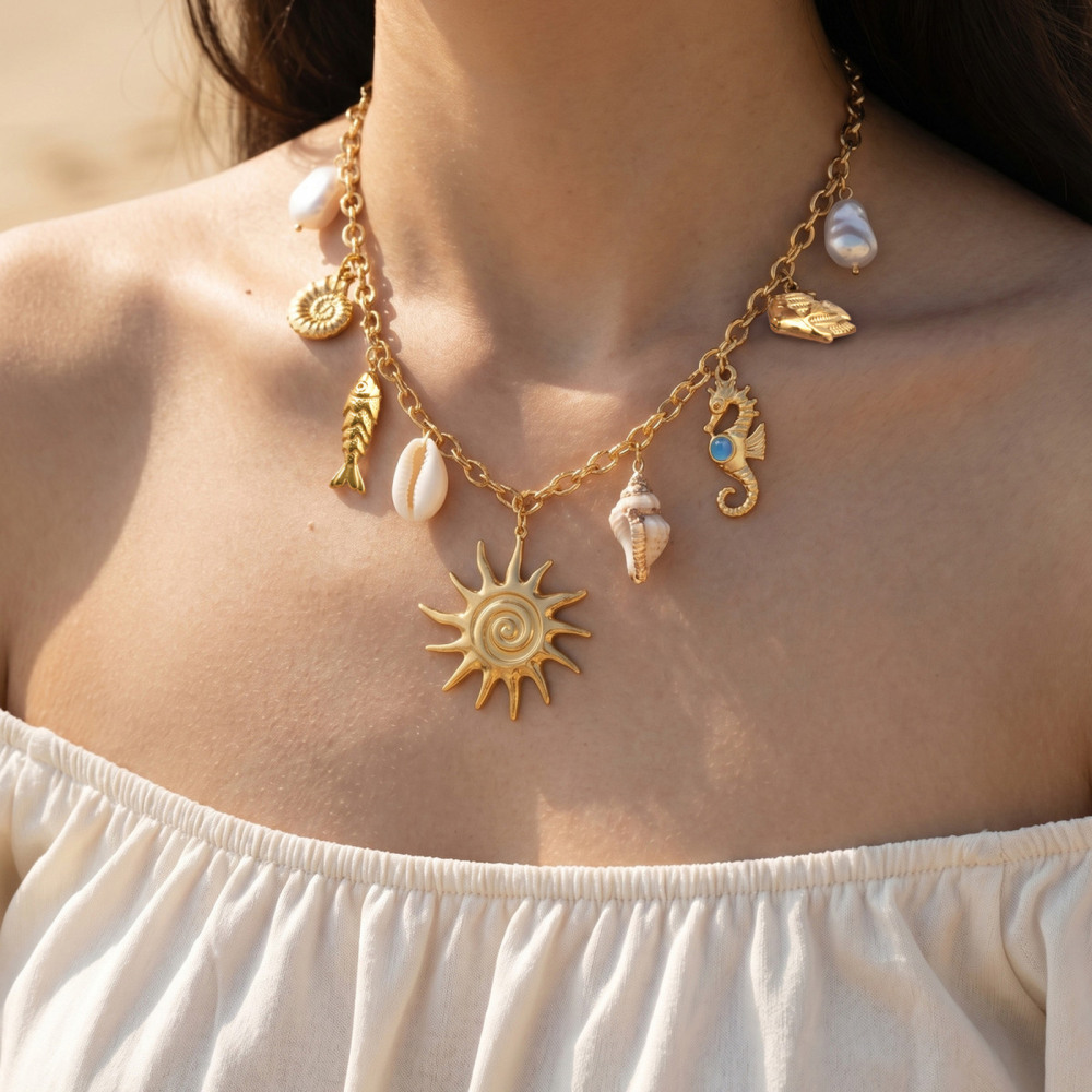 IVIAPRO Jewelry Hot Ocean Series Fish Conch Seahorse Charms Necklace