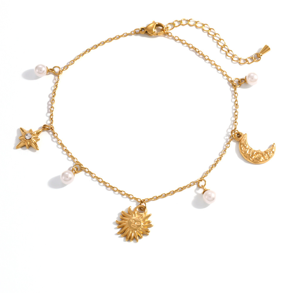 IVIAPRO Ocean Beach Series Sun Moon Star Charms Anklet