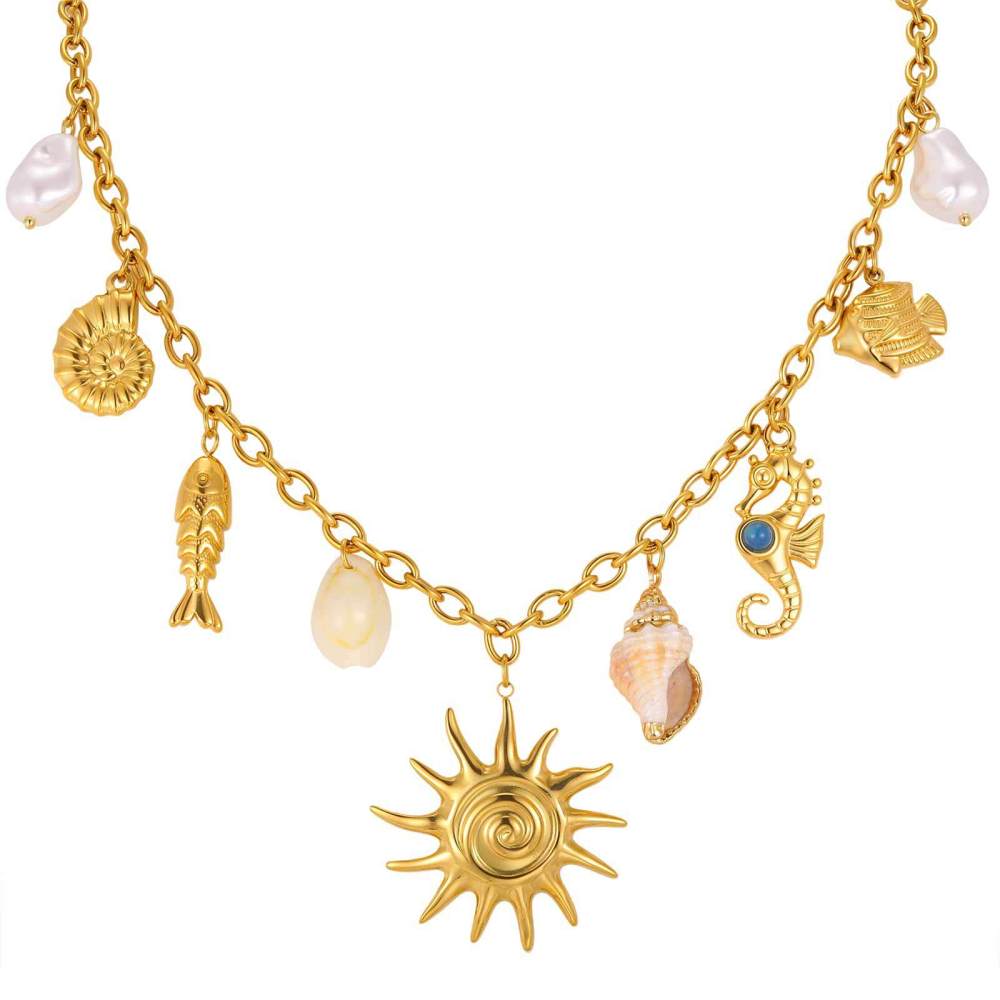 IVIAPRO Jewelry Hot Ocean Series Fish Conch Seahorse Charms Necklace