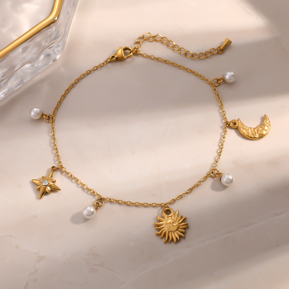 IVIAPRO Ocean Beach Series Sun Moon Star Charms Anklet