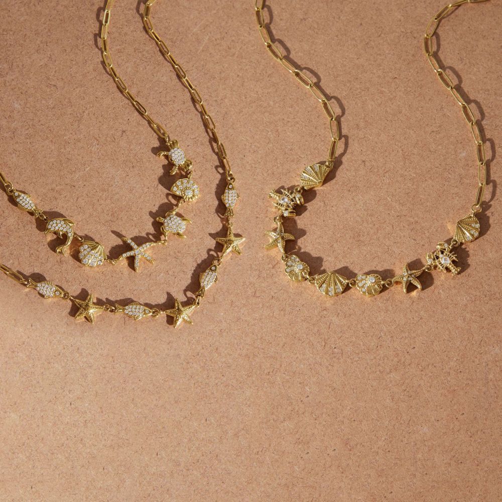 Hot Selling Ocean Series CZ Star Shell Dolphin Starfish Charms Choker Necklace