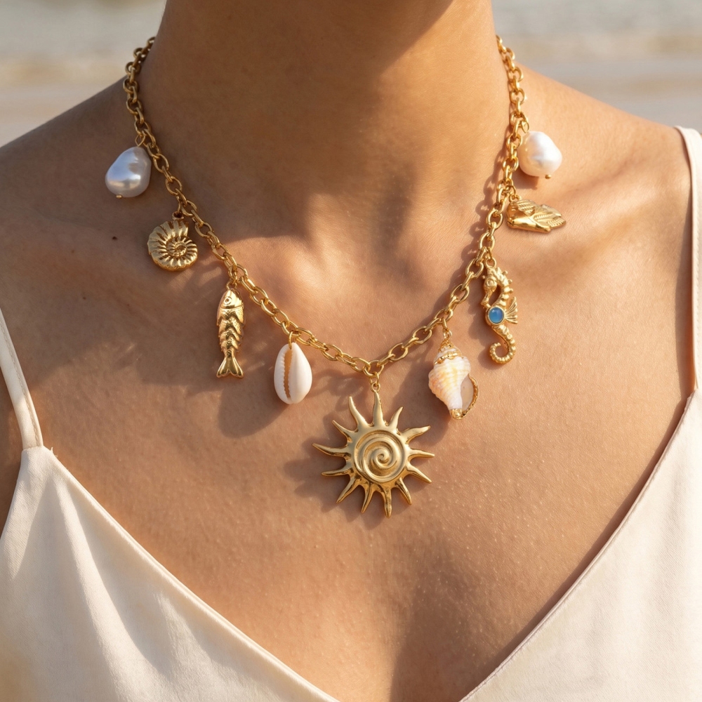 IVIAPRO Jewelry Hot Ocean Series Fish Conch Seahorse Charms Necklace