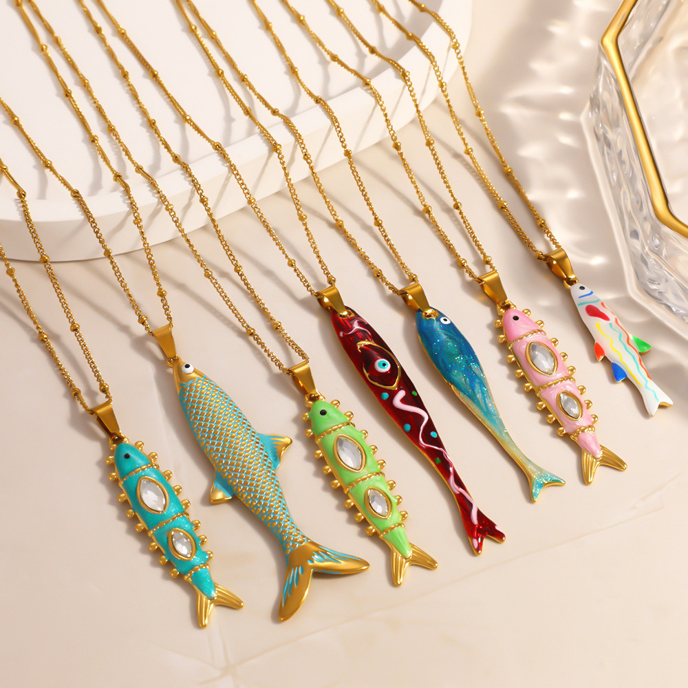 IVIAPRO Jewelry Ocean Beach Series Waterproof Colorful Fish Pendant Necklace