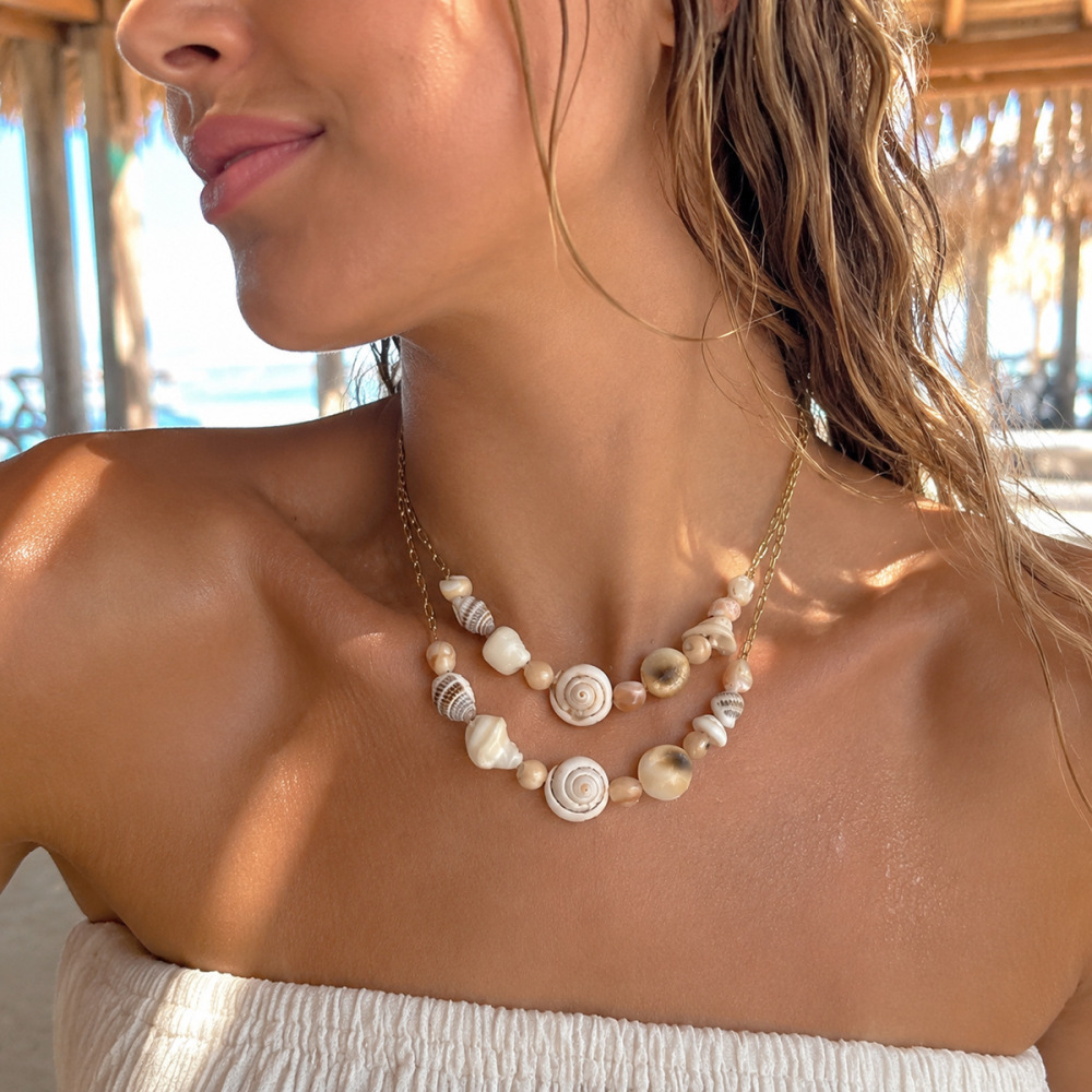 Hot Selling Summer Ocean Beach Vacation Series Natural Conch Charms Necklace