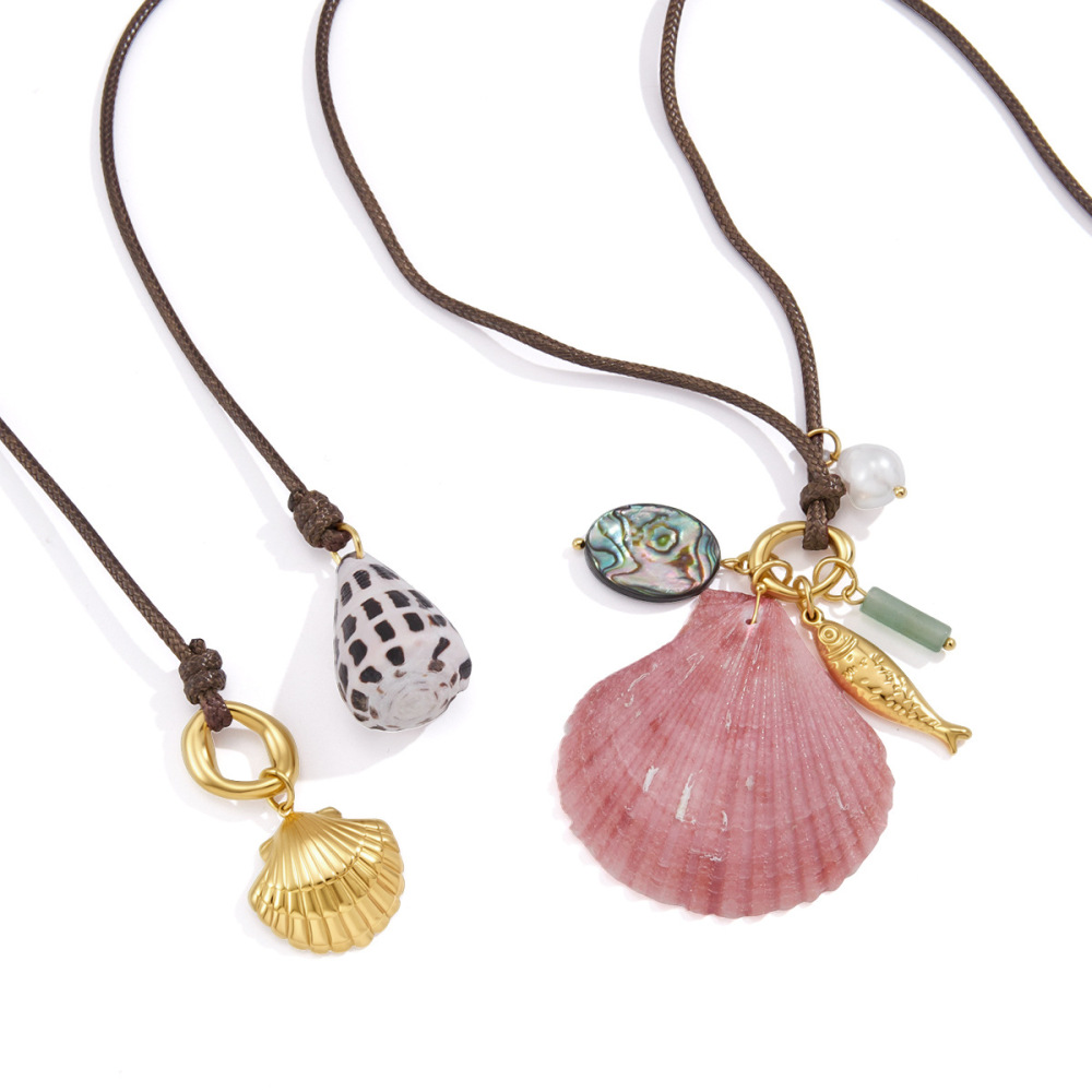 Hot Selling Ocean Beach Vacation Series Charms Natural Big Pink Shell Pendant Necklace