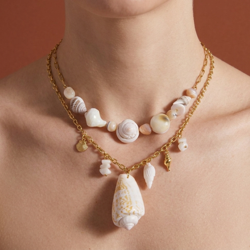 Hot Selling Summer Ocean Beach Vacation Series Natural Conch Charms Necklace