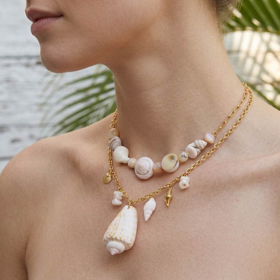 Hot Selling Summer Ocean Beach Vacation Series Natural Conch Charms Necklace