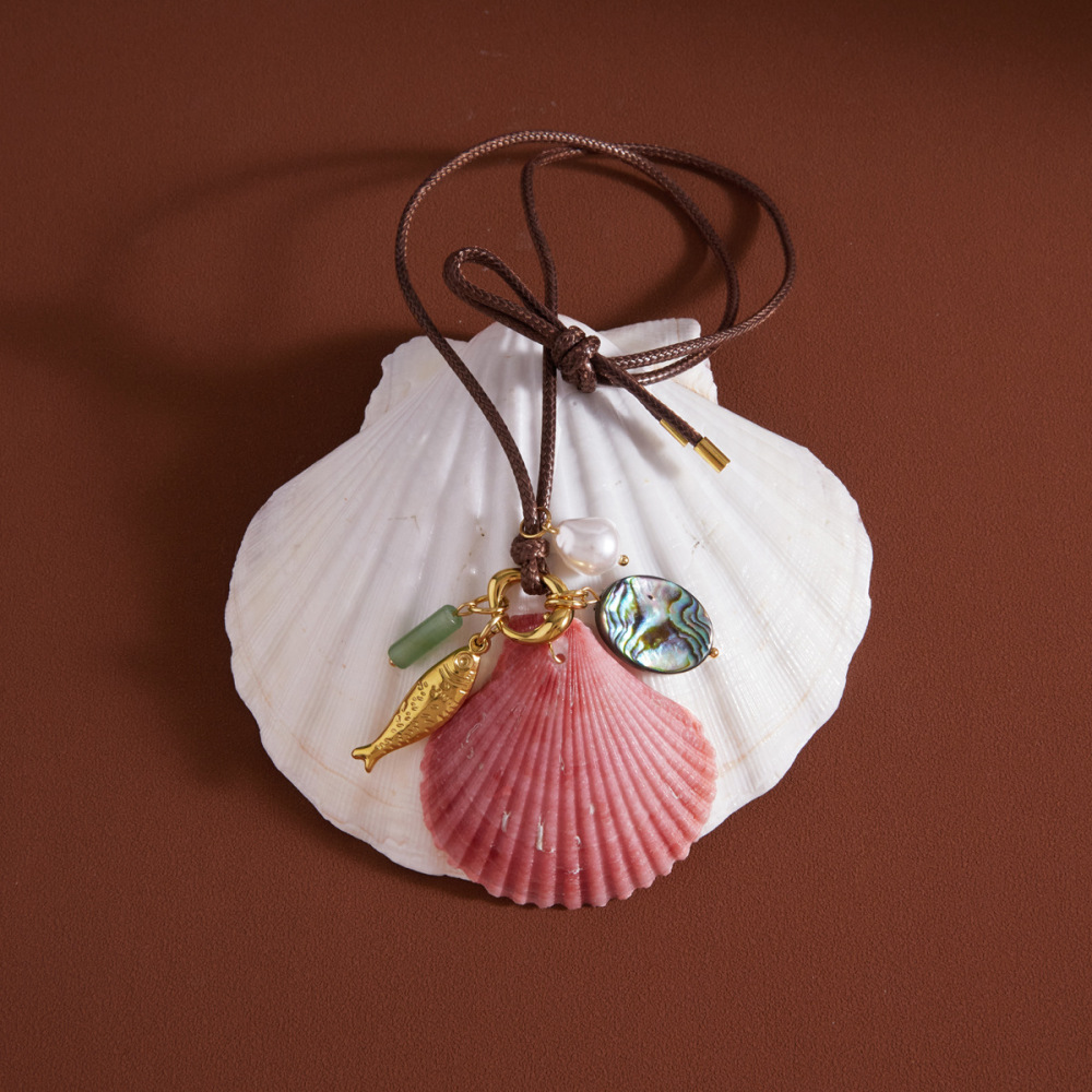 Hot Selling Ocean Beach Vacation Series Charms Natural Big Pink Shell Pendant Necklace