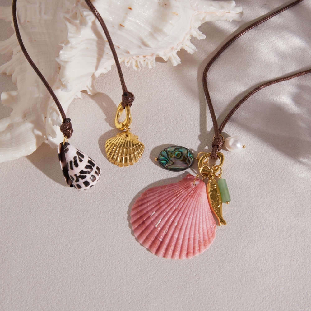 Hot Selling Ocean Beach Vacation Series Charms Natural Big Pink Shell Pendant Necklace