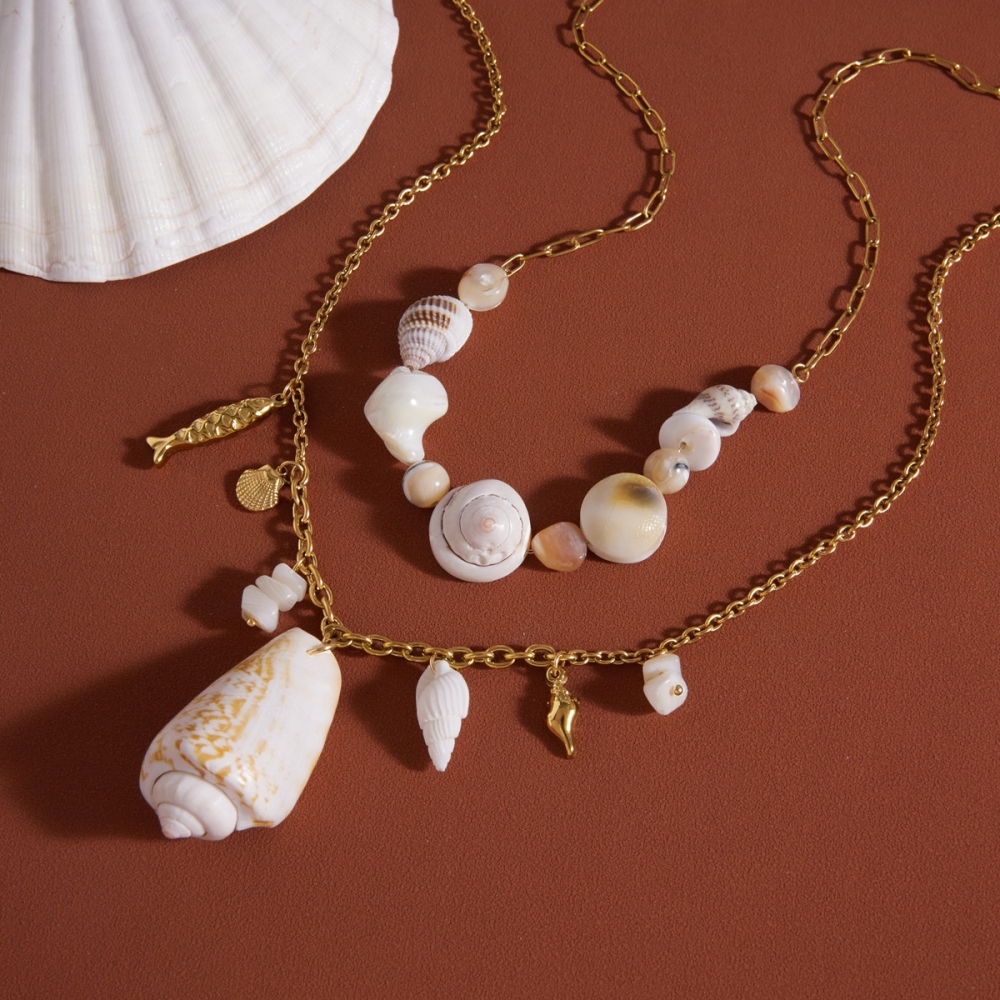 Hot Selling Summer Ocean Beach Vacation Series Natural Conch Charms Necklace