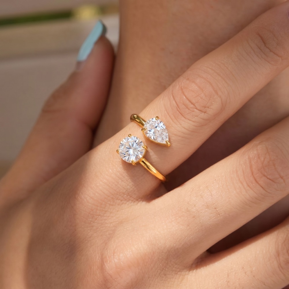 Stainless Steel Waterproof Geometric CZ Open Ring