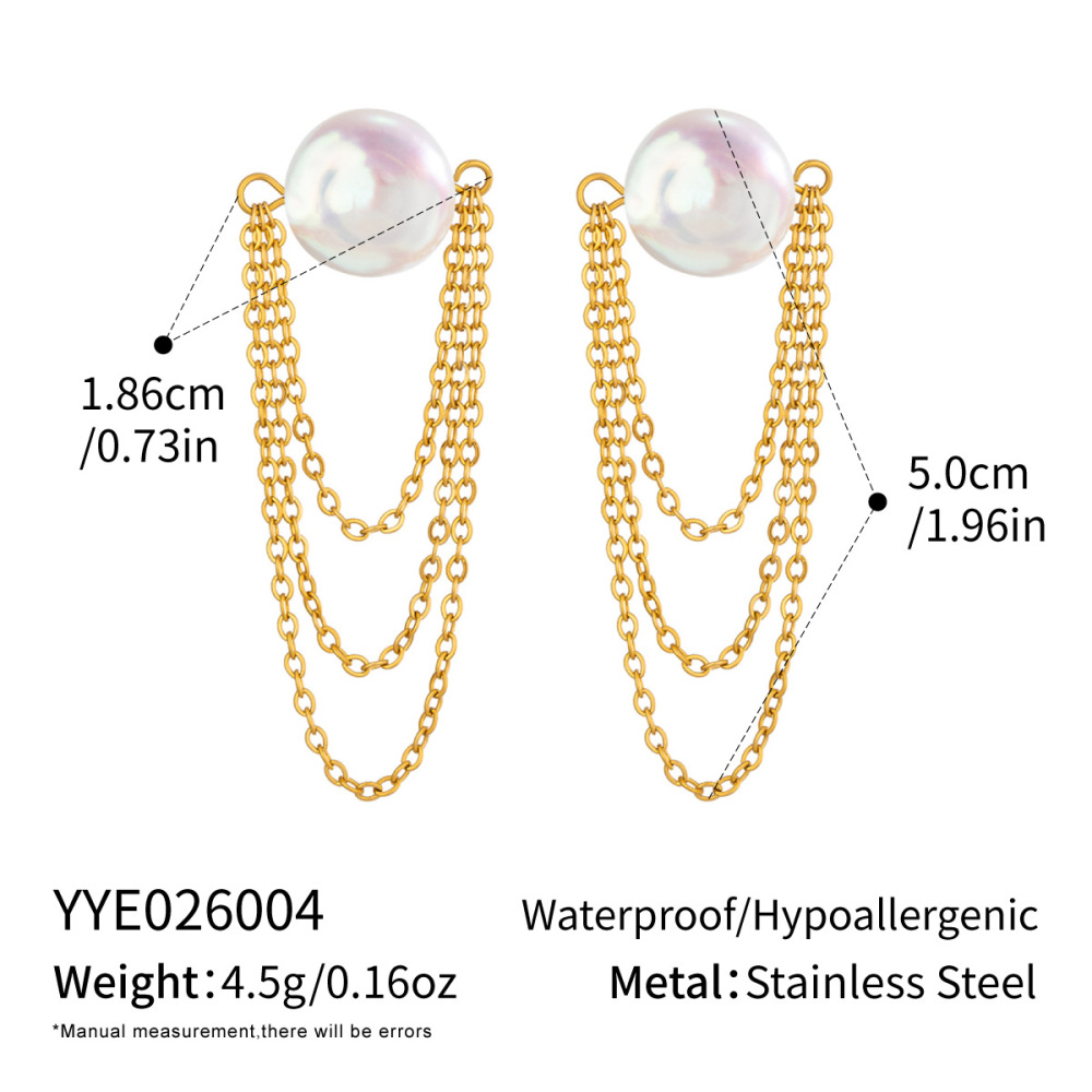 New Stainless Steel Jewelry Natural Freshwater Pearl Link Chain Tassel Earrings