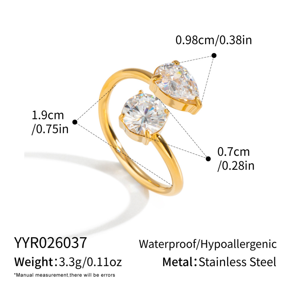 Stainless Steel Waterproof Geometric CZ Open Ring