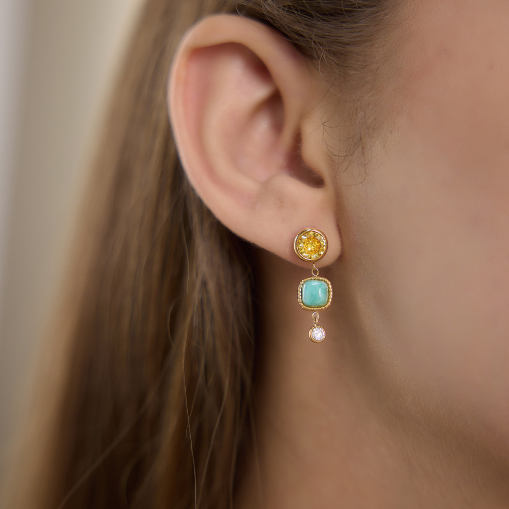 New Waterproof Jewelry Colorful Stone Long Earrings