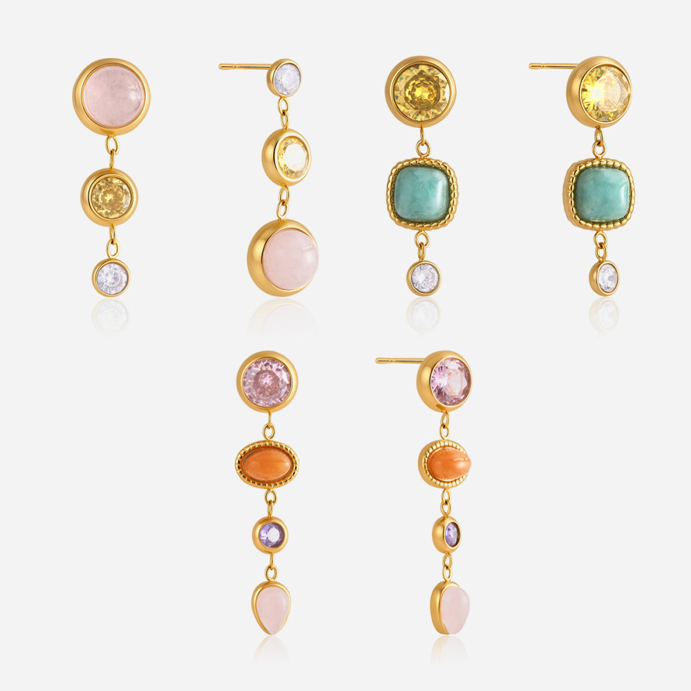 New Waterproof Jewelry Colorful Stone Long Earrings