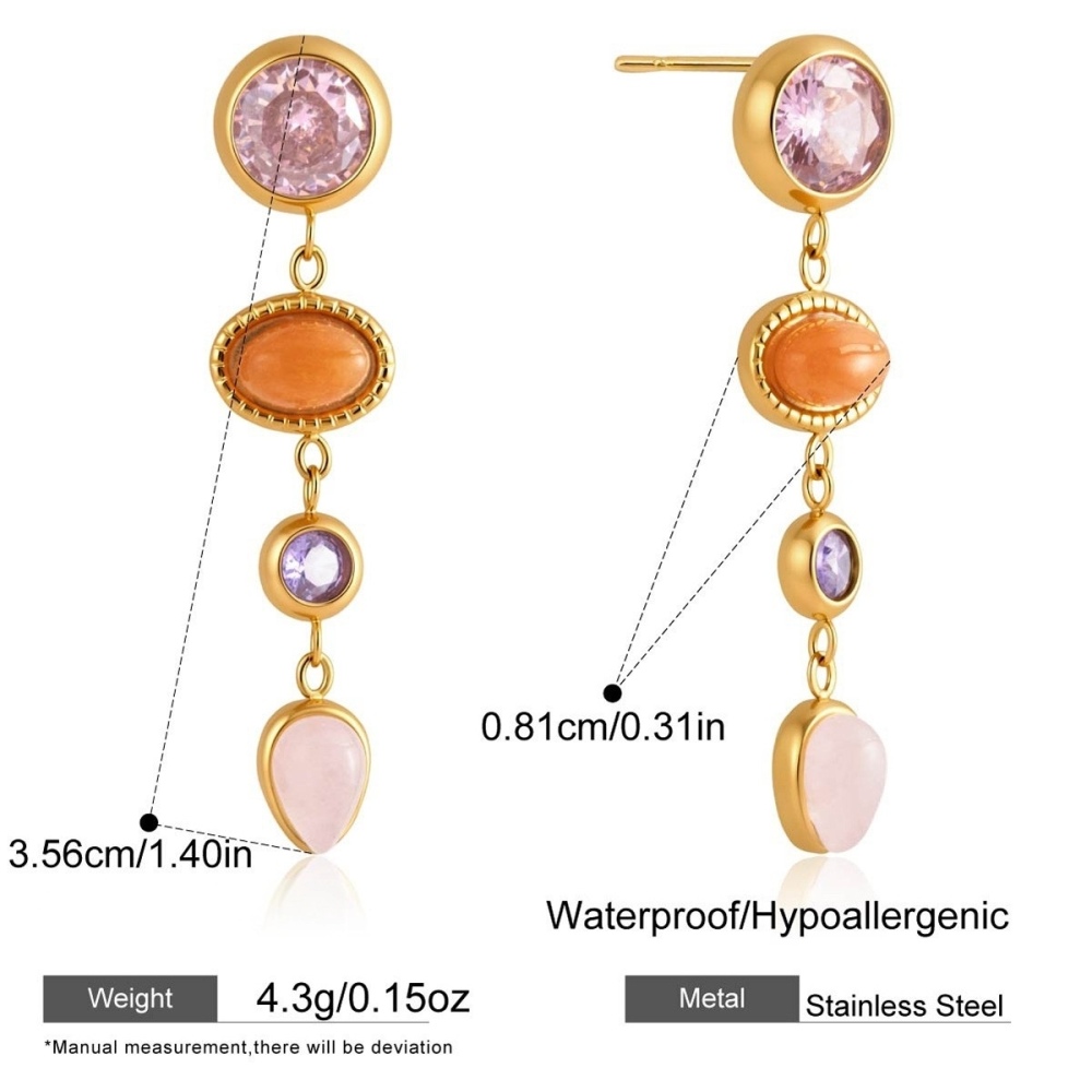 New Waterproof Jewelry Colorful Stone Long Earrings
