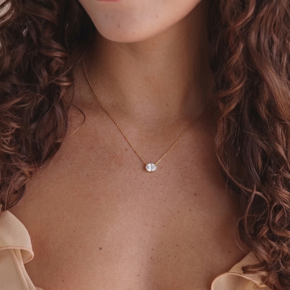 Stainless Steel Jewelry Set  Waterproof Oval CZ Necklace Stud Earrings Set