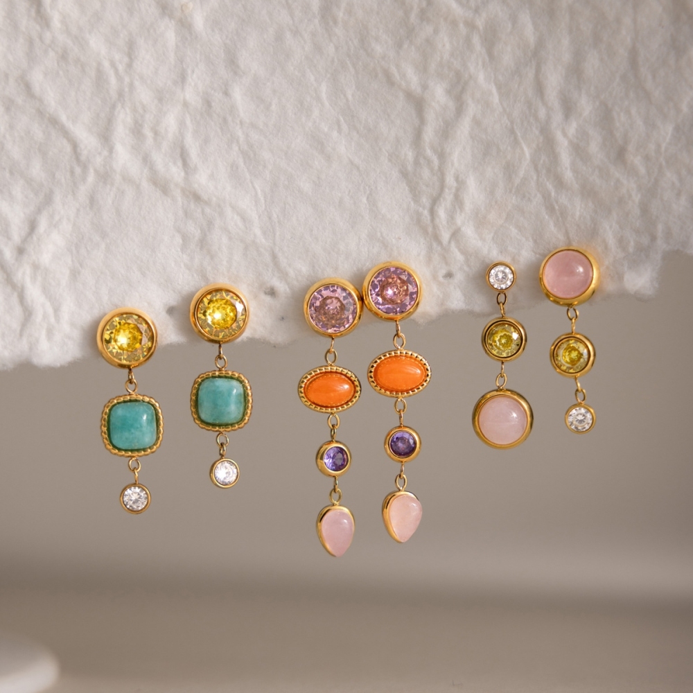 New Waterproof Jewelry Colorful Stone Long Earrings