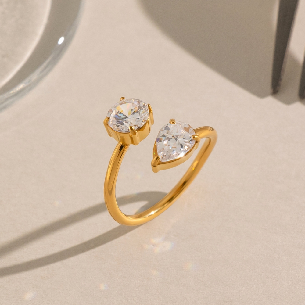 Stainless Steel Waterproof Geometric CZ Open Ring