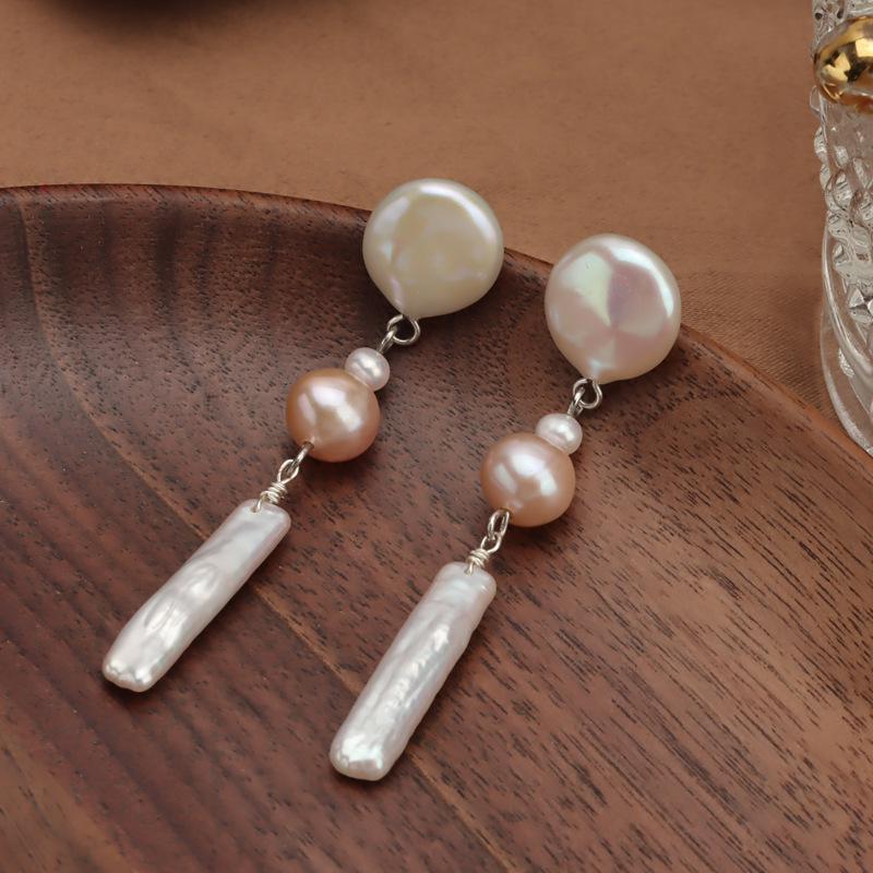 IVIAPRO Natural Freshwater Baroque Pearl Dangle Earrings