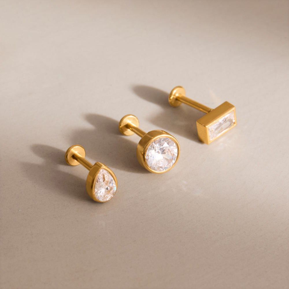 Minimalist Style Stainless Steel CZ Stud Earrings Set