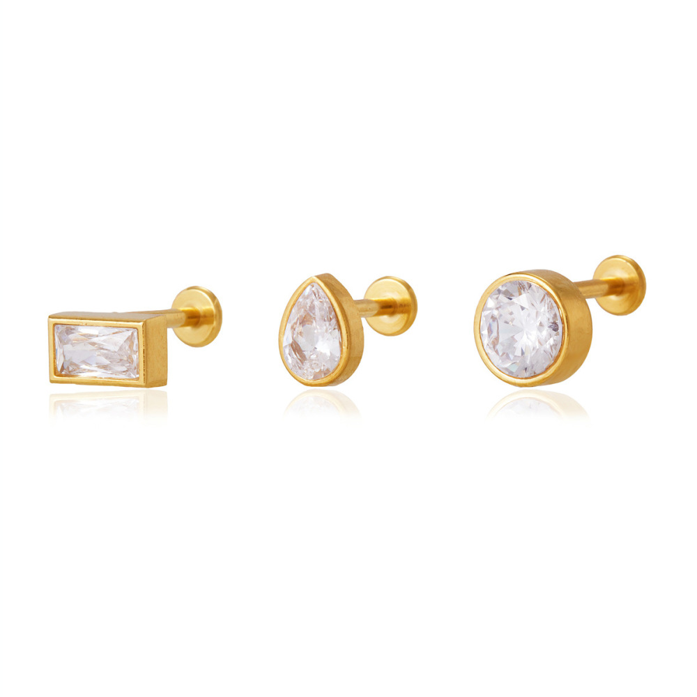 Minimalist Style Stainless Steel CZ Stud Earrings Set