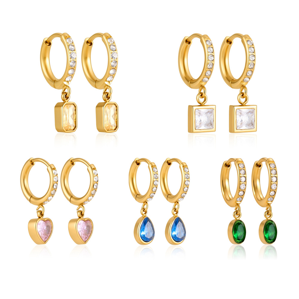 Minimalist Style Stainless Steel Different Shapes CZ Hoops Drop Earrings