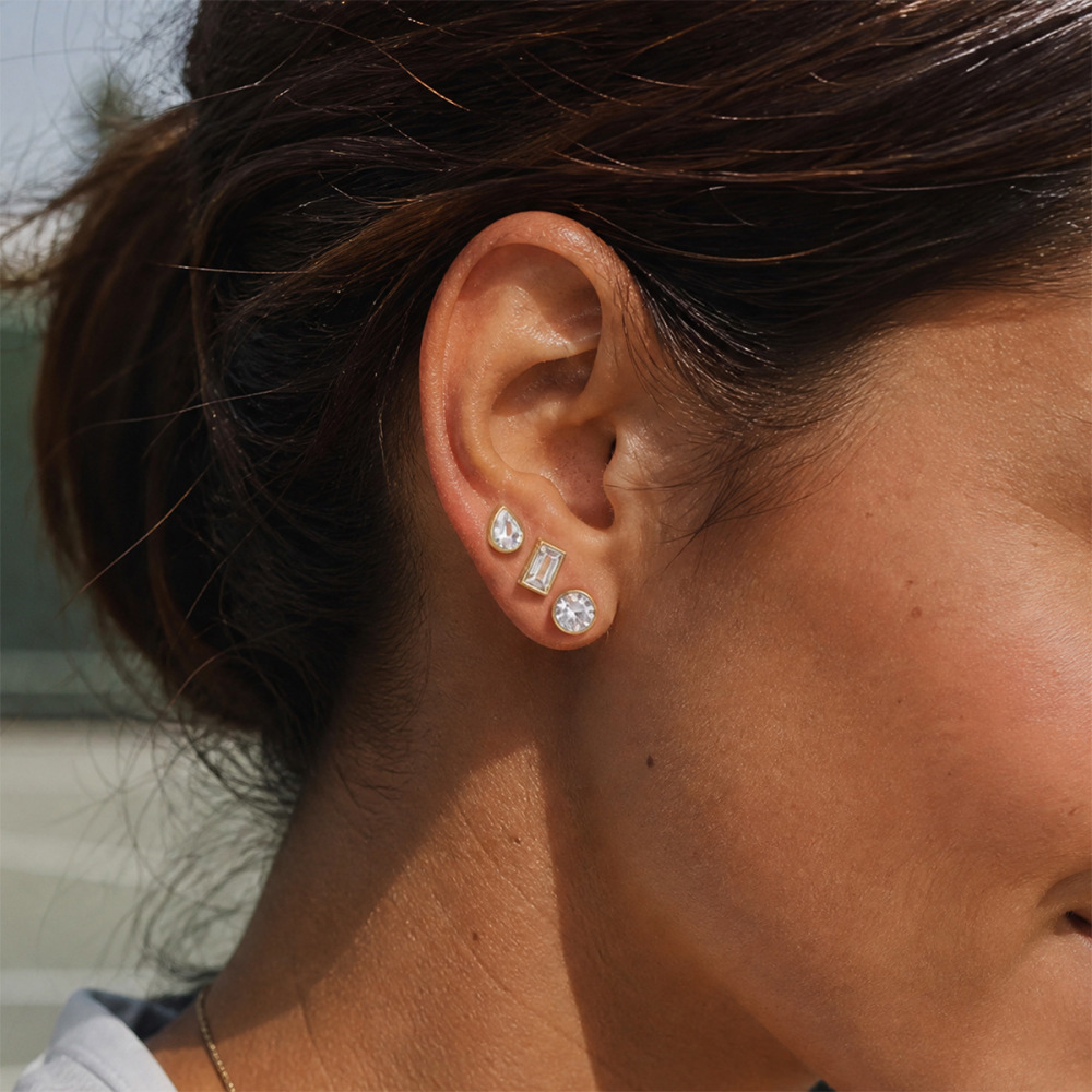 Minimalist Style Stainless Steel CZ Stud Earrings Set