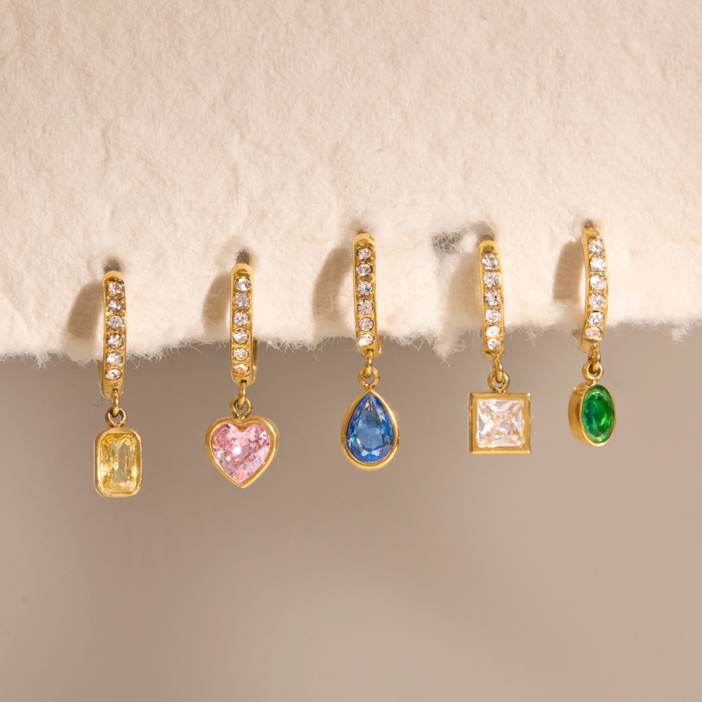 Minimalist Style Stainless Steel Different Shapes CZ Hoops Drop Earrings