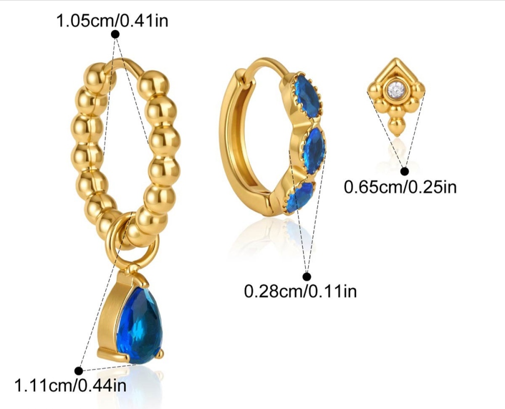 Minimalist Style Stainless Steel Water Drop CZ Hoops Stud Earrings Set