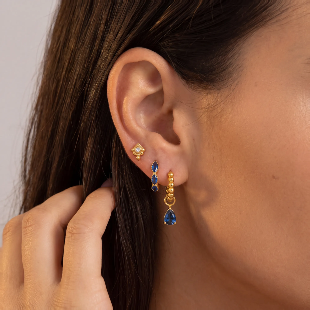 Minimalist Style Stainless Steel Water Drop CZ Hoops Stud Earrings Set