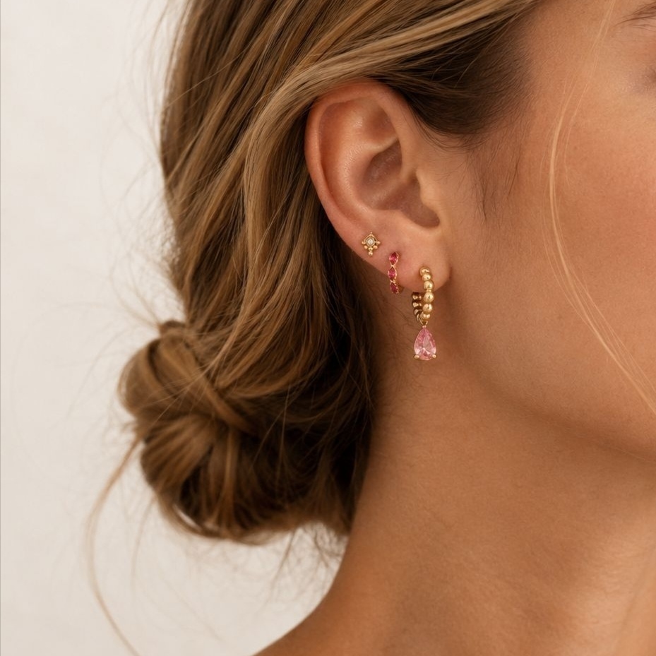 Minimalist Style Stainless Steel Water Drop CZ Hoops Stud Earrings Set