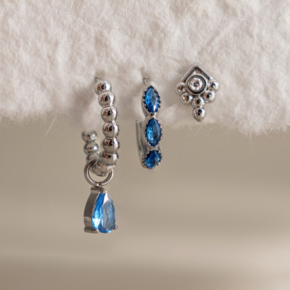Minimalist Style Stainless Steel Water Drop CZ Hoops Stud Earrings Set