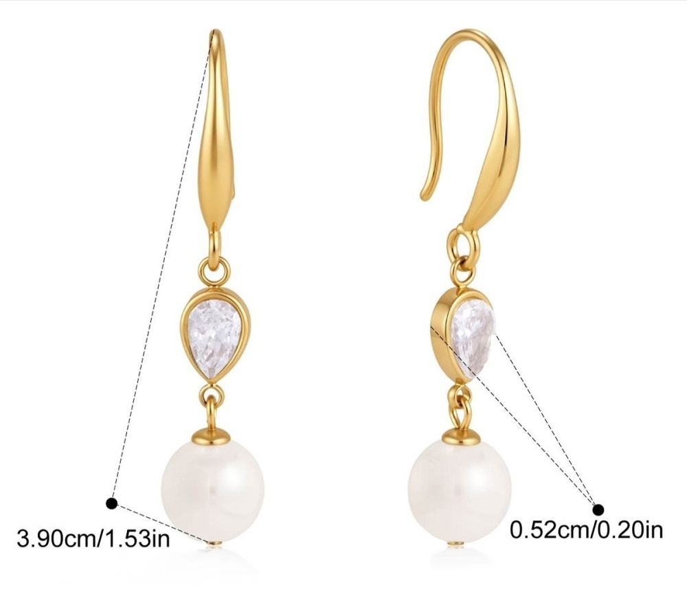 Stainless Steel Zircon Pearl Drop Earrings
