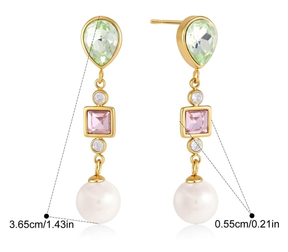Stainless Steel Zircon Pearl Dangle Earrings