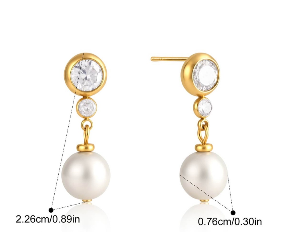 New Waterproof Stainless Steel Zircon Pearl Jewelry Set Drop Earrings & Necklace