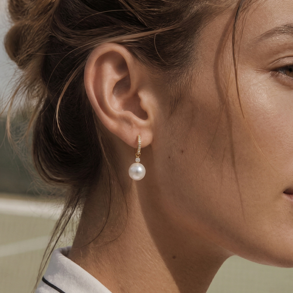 New Elegant  Waterproof Stainless Steel Zircon Pearl Hoop Earrings