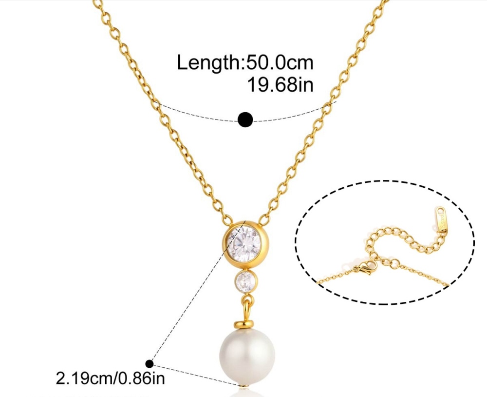 New Waterproof Stainless Steel Zircon Pearl Jewelry Set Drop Earrings & Necklace
