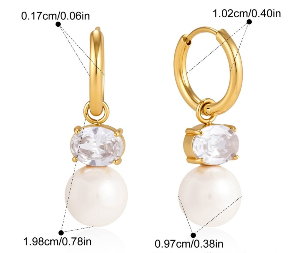 New Elegant Vintage Style Stainless Steel Zircon Pearl Hoop Earrings