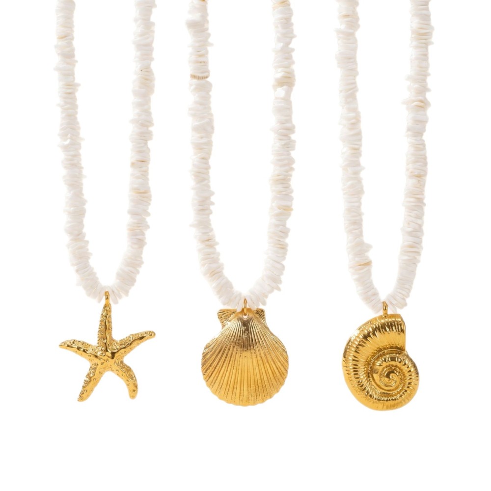 Hot Ocean Beach Vacation Series Natural Shell Beads Conch Starfish Shell Fish Pendant Necklace