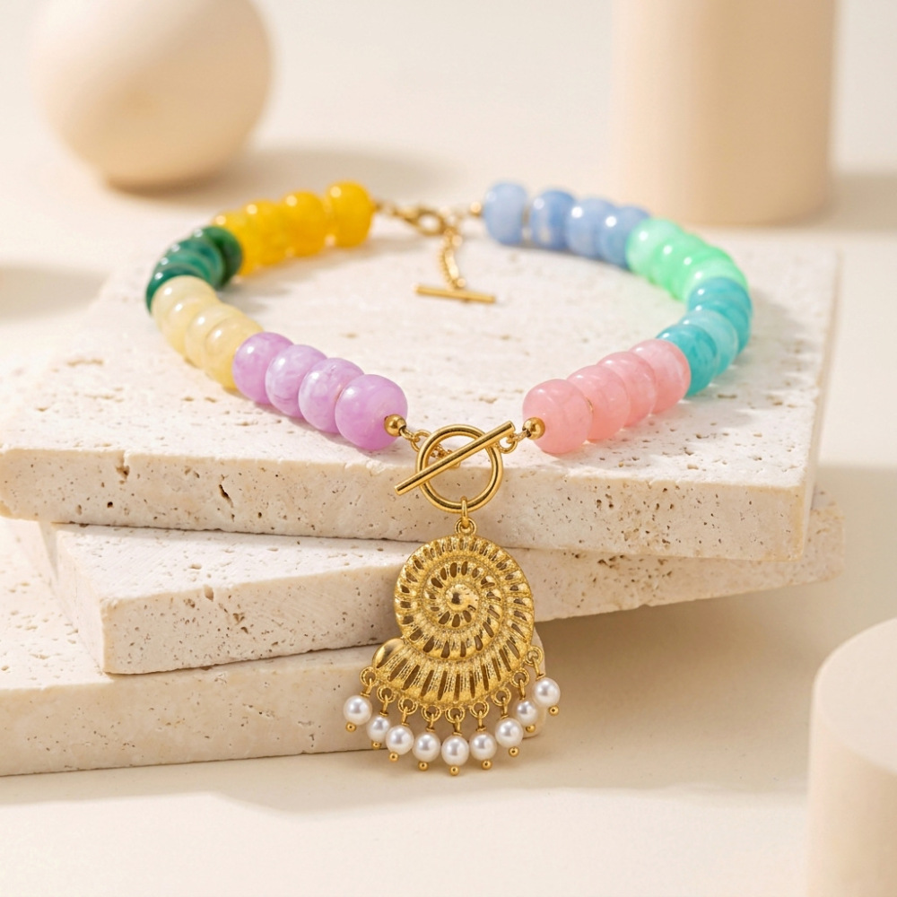 Hot Ocean Beach Vacation Series Colorful Resin Beads Big Conch Pendant Necklace