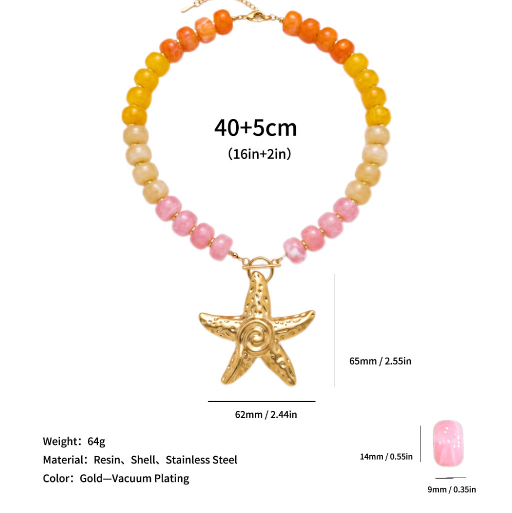 Hot Ocean Beach Vacation Series Colorful Resin Beads Big Starfish Pendant Necklace