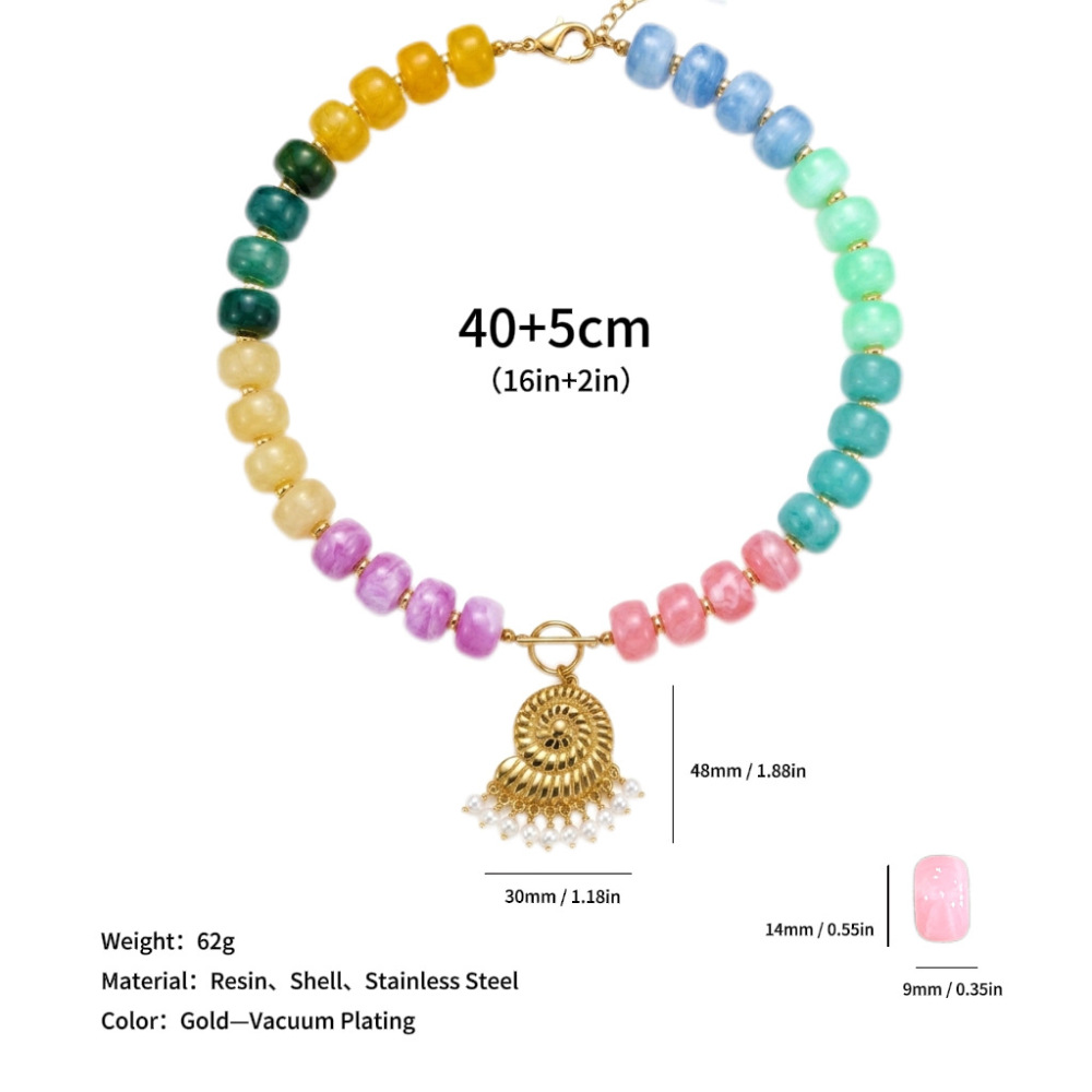 Hot Ocean Beach Vacation Series Colorful Resin Beads Big Conch Pendant Necklace